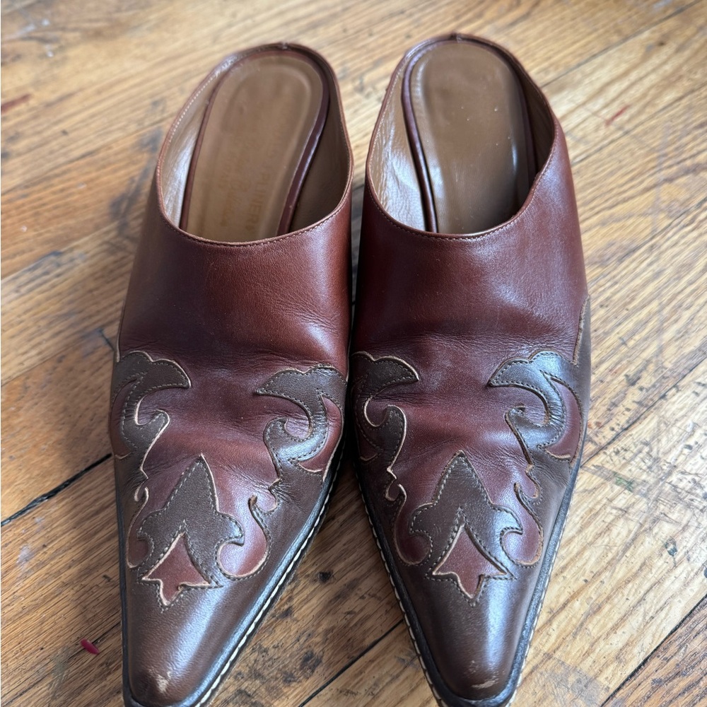 Donald J. Pliner Brown Leather Western Mules 7.5W
